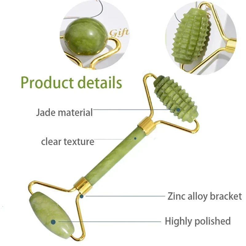 Natural Jade Face Roller - Gua Sha Set