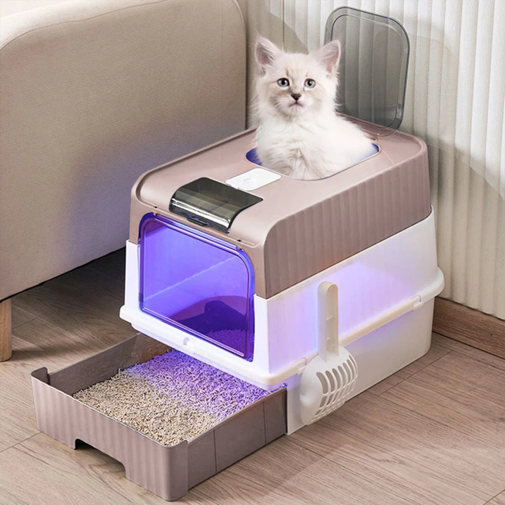 Fully Enclosed Cat Litter Box with UV Sterilization