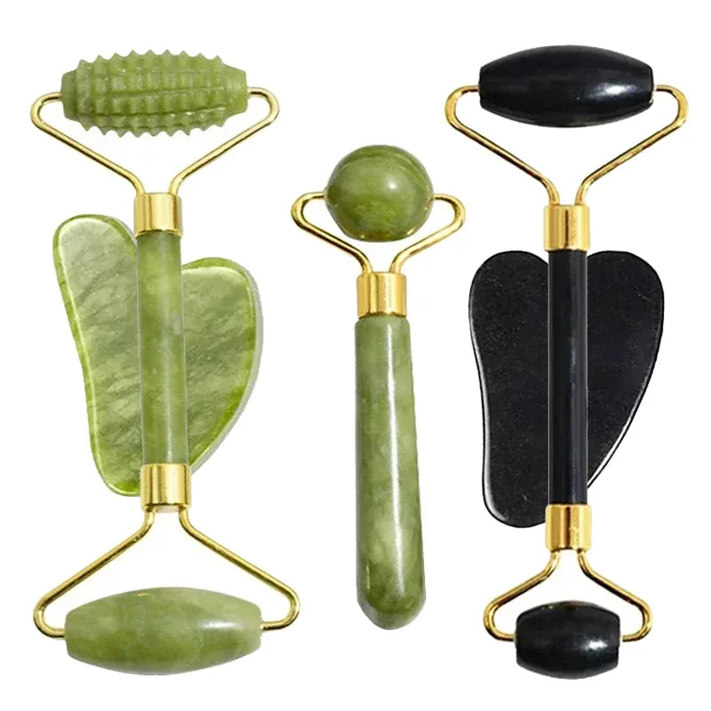 Natural Jade Face Roller - Gua Sha Set