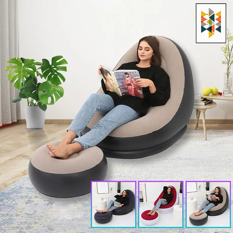 Inflatable Lazy Sofa Chair - Foldable Sofa With Slip-On Lunch